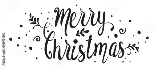 Merry Christmas text handwritten lettering. Vector illustration.