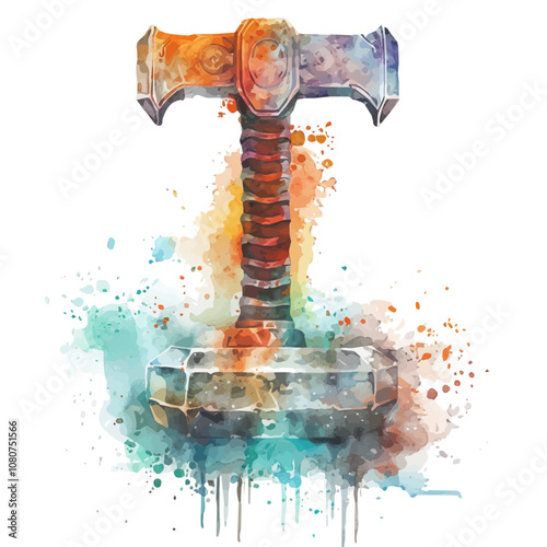 A watercolor vector of Mjolnir Symbol, isolated on a white background. Mjolnir Symbol vector.