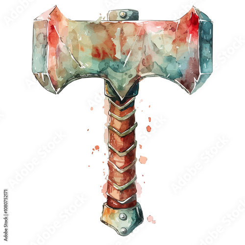 A watercolor drawing of Mjolnir Symbol, isolated on a white background. Mjolnir Symbol vector.