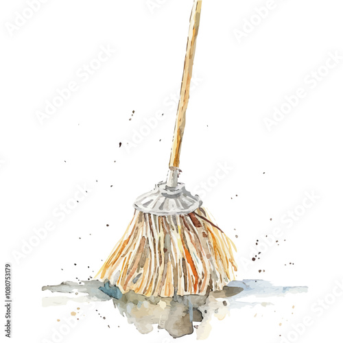 A watercolor drawing of Mop, isolated on a white background. Mop vector.