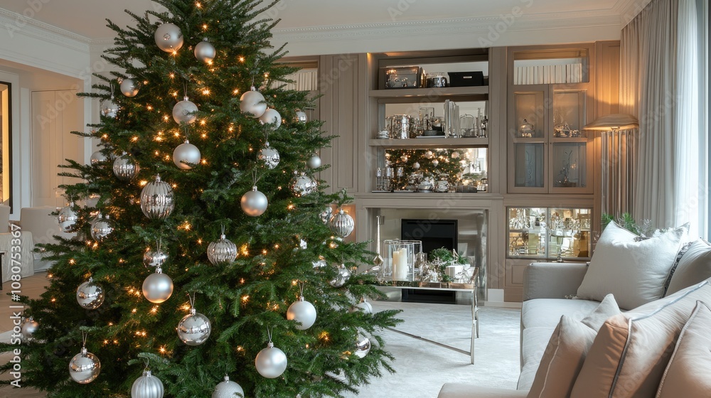 Decorated Christmas Tree in a Luxurious Living Room Decorated Christmas Tree in a Luxurious Living Room