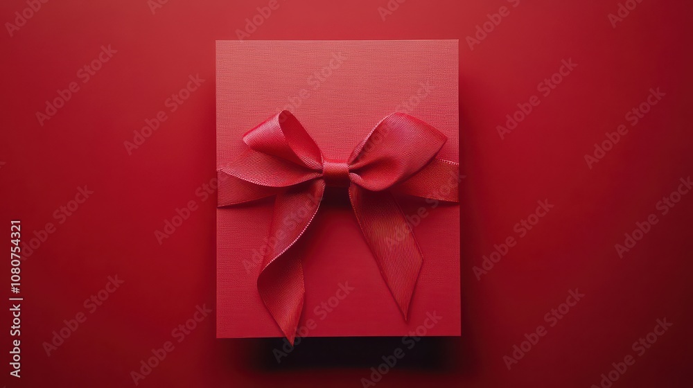 Elegant Red Gift Box with Bow on Crimson Background Elegant Red Gift Box with Bow on Crimson Background