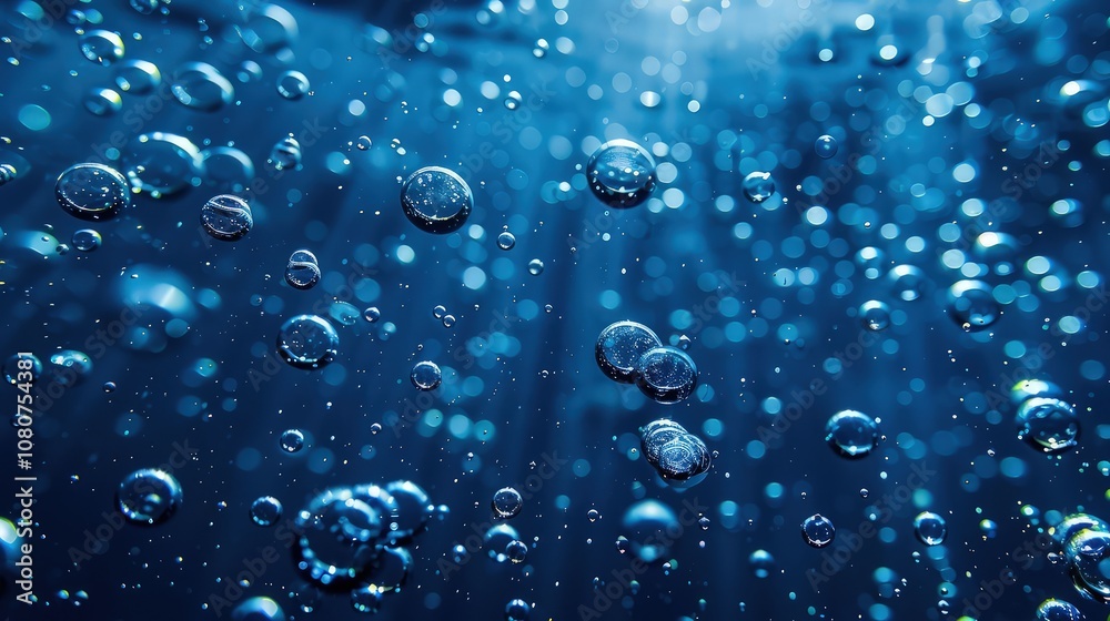 Design a detailed image of water droplets on a smooth blue background, showcasing their natural reflections and transparency with a high-definition finish. Design a detailed image of water droplets on a smooth blue background, showcasing their natural reflections and transparency with a high-definition finish.