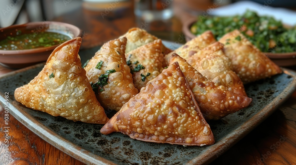 Crispy Fried Samosas on a Rustic Plate Crispy Fried Samosas on a Rustic Plate