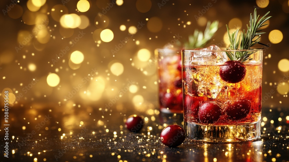 Festive Cocktail with Bokeh Lights and Garnish for Celebratory Occasions Festive Cocktail with Bokeh Lights and Garnish for Celebratory Occasions