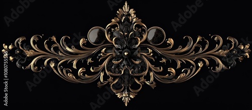 Elegant black and gold ornament with a refined lattice pattern and delicate detailing 