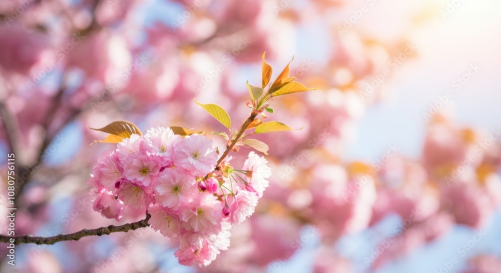 Cherry blossom branch in full bloom with sunlight in springtime Cherry blossom branch in full bloom with sunlight in springtime