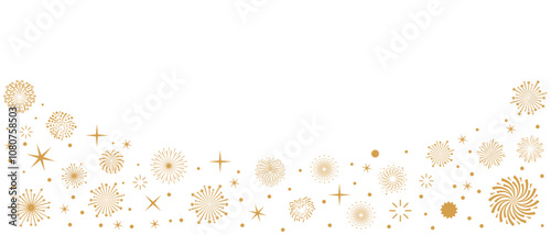 Fireworks banner,  gold fireworks vector border, frame. New Year greeting card. Diwali festival of lights, poster, banner. Vector illustration.
