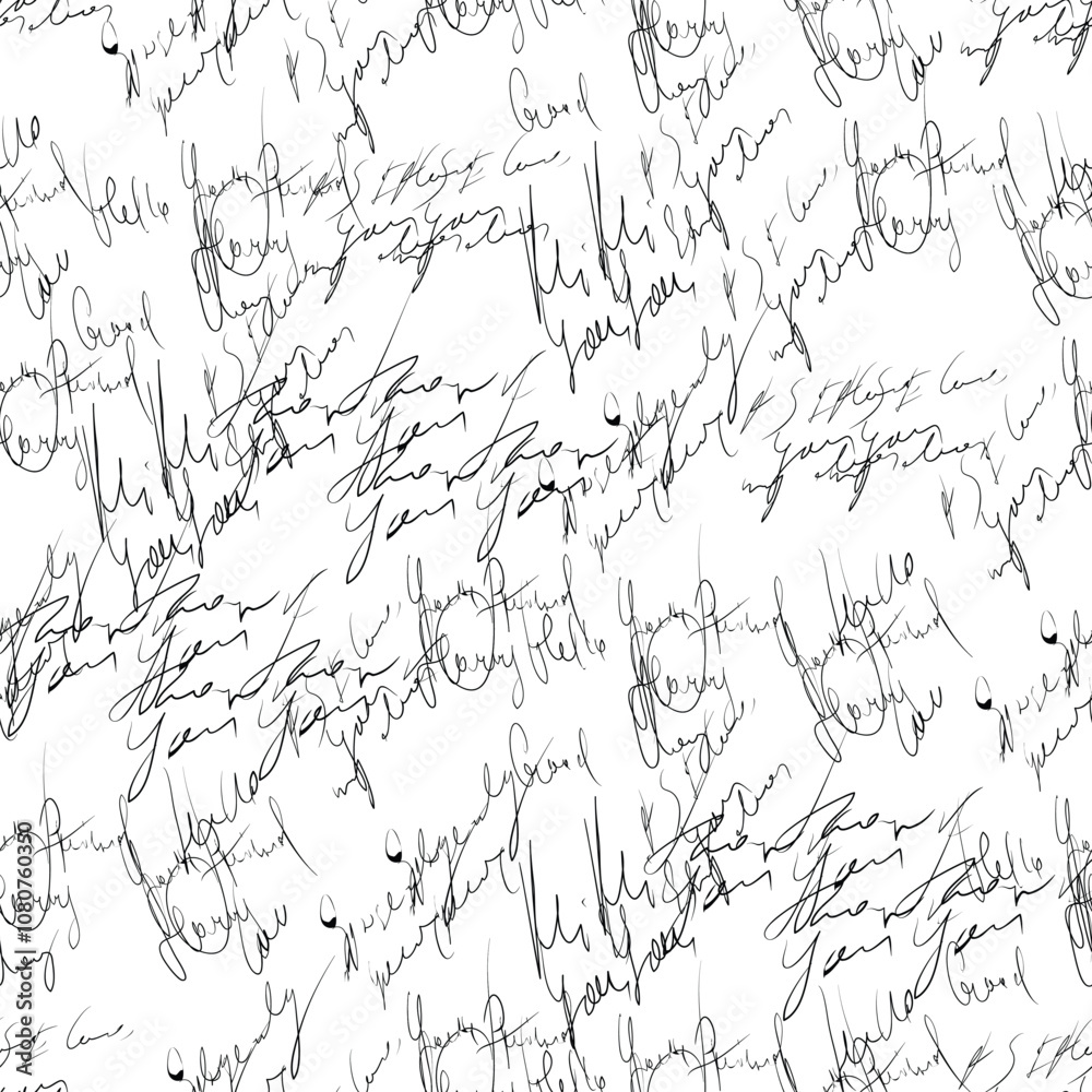 custom made wallpaper toronto digitalSeamless pattern of handwritten text on a white background showcasing letter, writing words. Black and white vector wallpaper or wrapping paper design