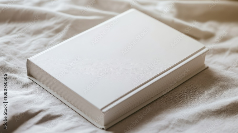 Blank White Book on a White Linen Fabric Blank White Book on a White Linen Fabric