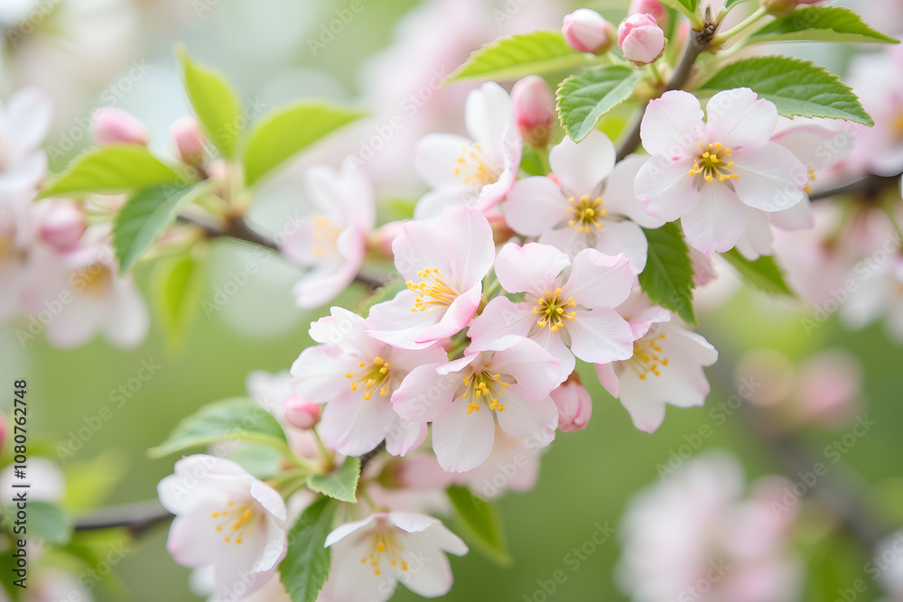 Detailed Apple Blossoms with Soft Bokeh and Natural Green Accents Detailed Apple Blossoms with Soft Bokeh and Natural Green Accents