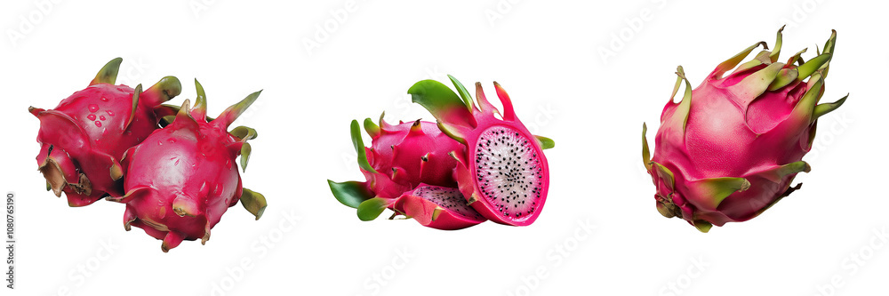 PNG set of dragon fruit isolate on transparent and white background