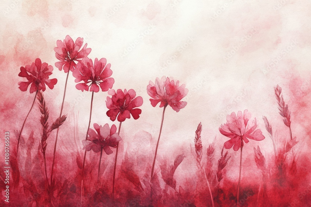 Hand Painted Watercolor Clover Blossoms in a Red and Pink Field Hand Painted Watercolor Clover Blossoms in a Red and Pink Field