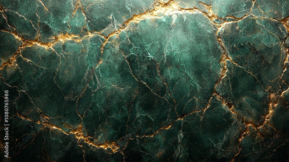 A textured green marble surface with golden veins, ideal for backgrounds or design elements. A textured green marble surface with golden veins, ideal for backgrounds or design elements.