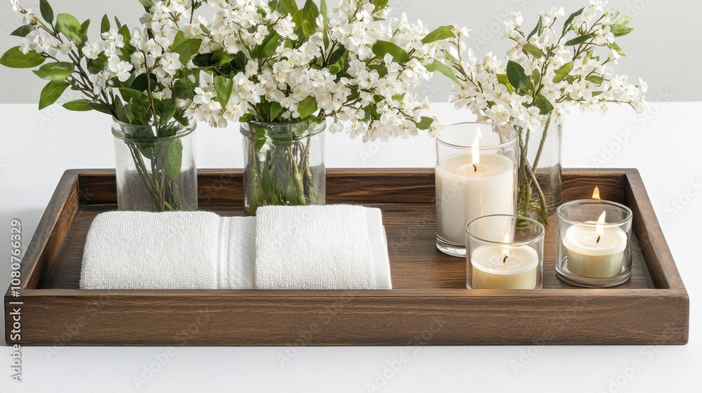 Serene Arrangement of Essentials on a Wooden Tray Serene Arrangement of Essentials on a Wooden Tray
