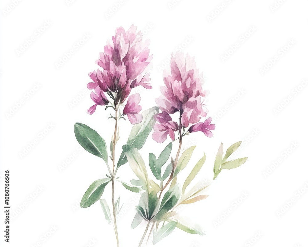Lilac Clover Blooms. Watercolor Painting of Symbolic Wildflowers Lilac Clover Blooms. Watercolor Painting of Symbolic Wildflowers