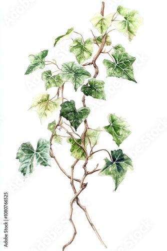 Lush Ivy Plant Illustration for Botanical Design in Watercolor Style