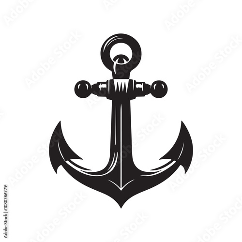 Anchor vector silhouette black and white. Ship anchor logo, icon vector design.