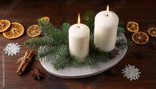 White candle decorative holiday festive centerpiece