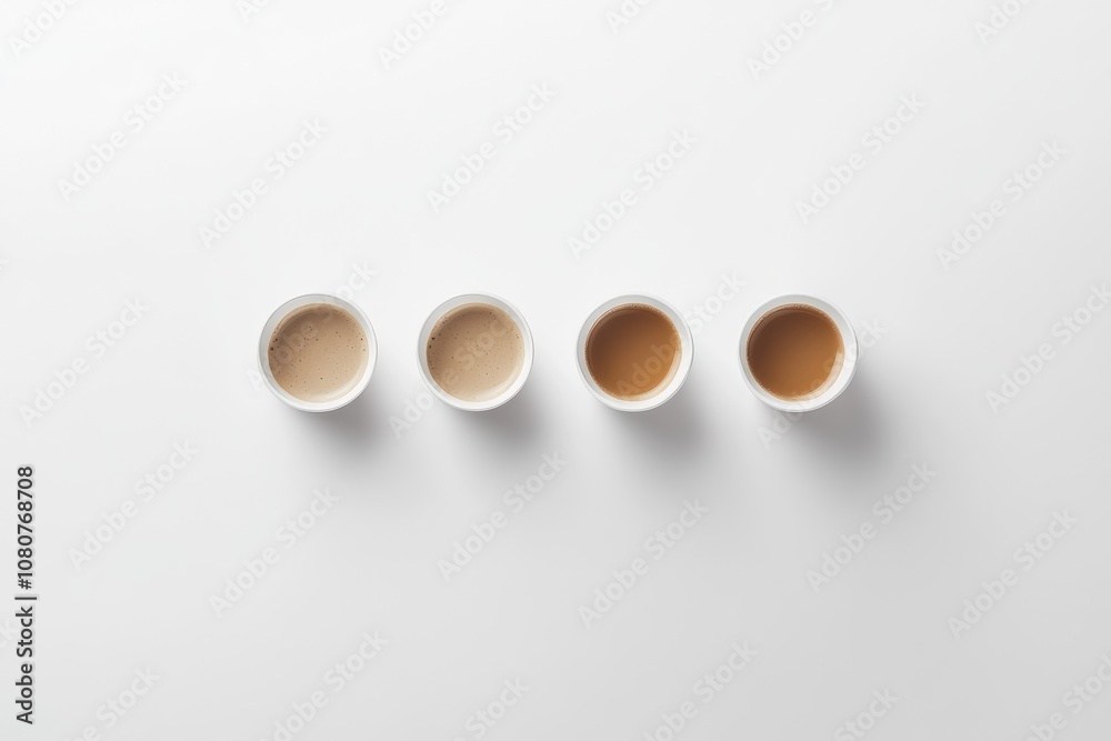 Four White Cups of Coffee on a White Background Four White Cups of Coffee on a White Background