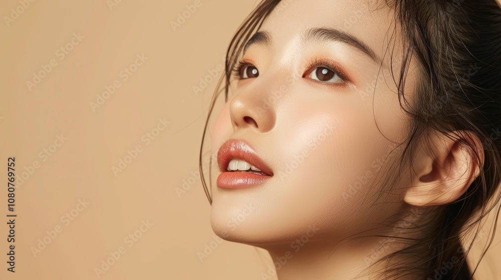 Asian Woman Smiling Upwards Generative AI Asian Woman Smiling Upwards Generative AI
