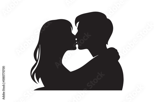 silhouette of a couple a kissing vector silhouette isolated in white background. Happy valentines day