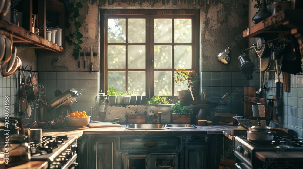 Obraz premium Kitchen scene presented in a captivating poster layout