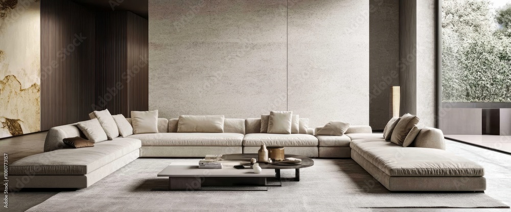 Modern Beige Sectional Sofa in a Minimalist Living Room Modern Beige Sectional Sofa in a Minimalist Living Room