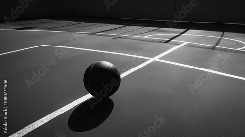 Abstract monochrome concept background with basketball ball on minimalist court. Generative AI