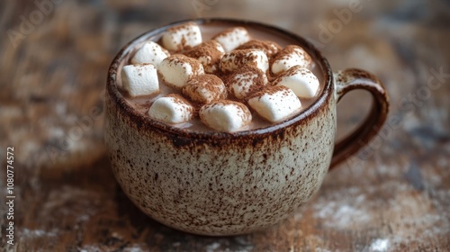 Cozy Hot Chocolate with Marshmallows in Rustic Mug