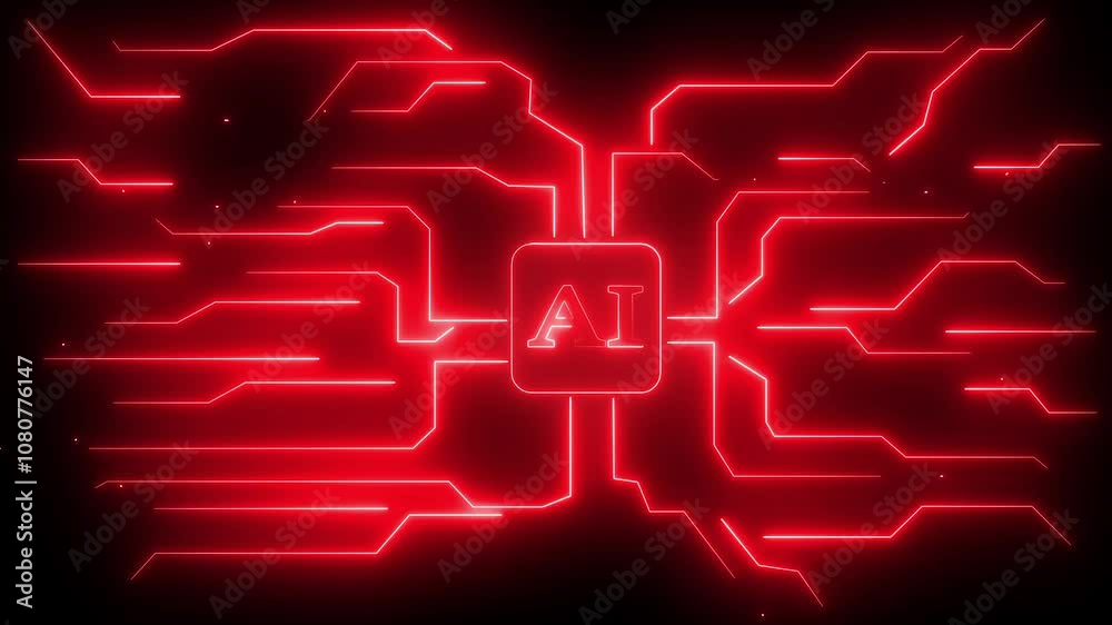 Neon Circuit Board Microchip With Electronic Circuit Board Glowing