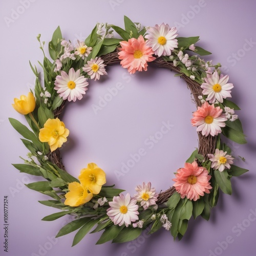 Wallpaper Mural Spring Wreath With Flowers isolated  Torontodigital.ca