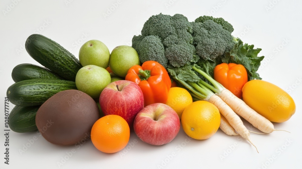 A vivid selection of fruits and vegetables artfully arranged to exhibit freshness and health, showcasing nature’s bounty and vibrant colors. A vivid selection of fruits and vegetables artfully arranged to exhibit freshness and health, showcasing nature’s bounty and vibrant colors.