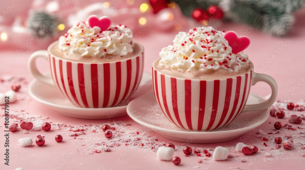Festive Hot Chocolate with Whipped Cream and Heart Toppings