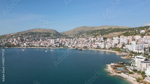 Wallpaper Mural Aerial drone video of the coastal town named Sarandë in Albania. Torontodigital.ca