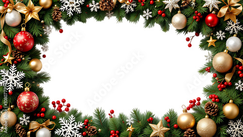 Christmas luxury Photo Frame,,Tinsel festive frame. Christmas and New Year, Empty photo frame in christmas PNG background, 