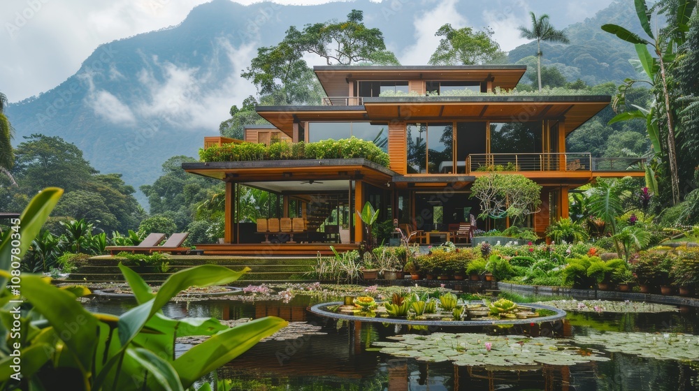 Luxury Mountain Retreat with Lush Greenery Generative AI Luxury Mountain Retreat with Lush Greenery Generative AI