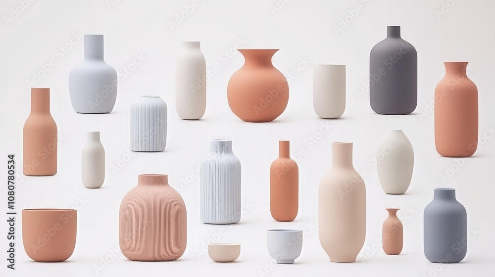 Artistic arrangement of minimalistic vases studio setting still life photography neutral tones wide angle aesthetic design Artistic arrangement of minimalistic vases studio setting still life photography neutral tones wide angle aesthetic design