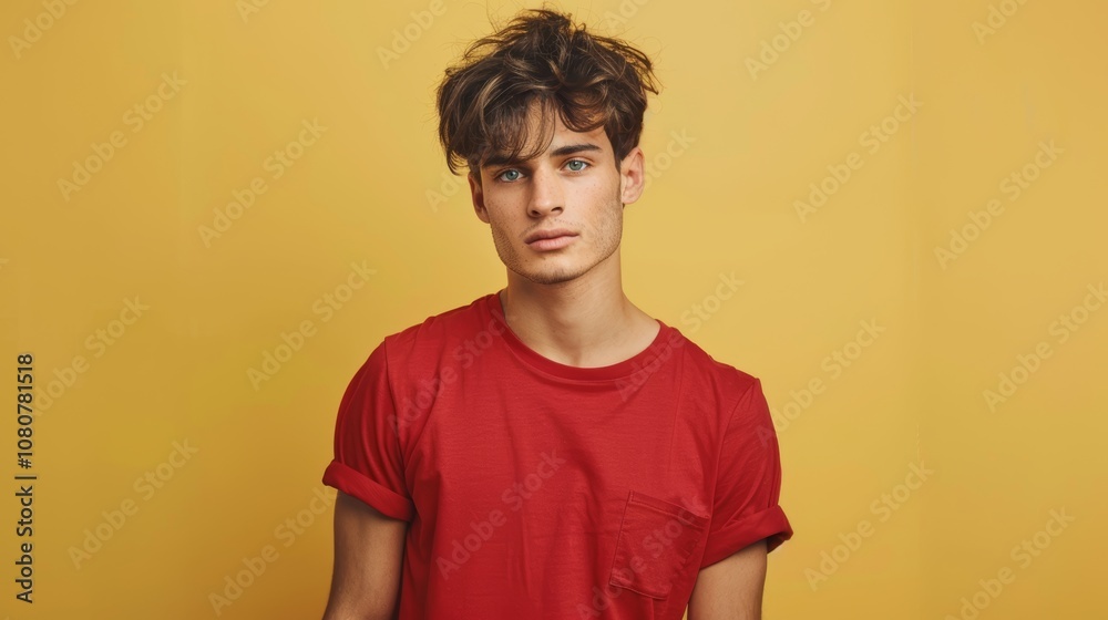 Casual Male Model Standing on Neutral Background Generative AI Casual Male Model Standing on Neutral Background Generative AI