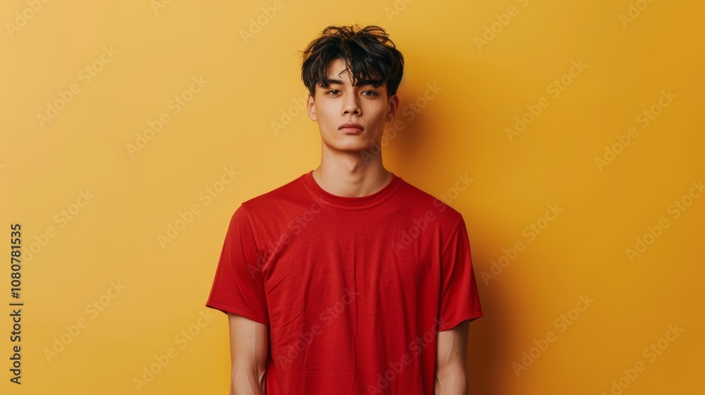 Casual Male Model Standing on Neutral Background Generative AI Casual Male Model Standing on Neutral Background Generative AI