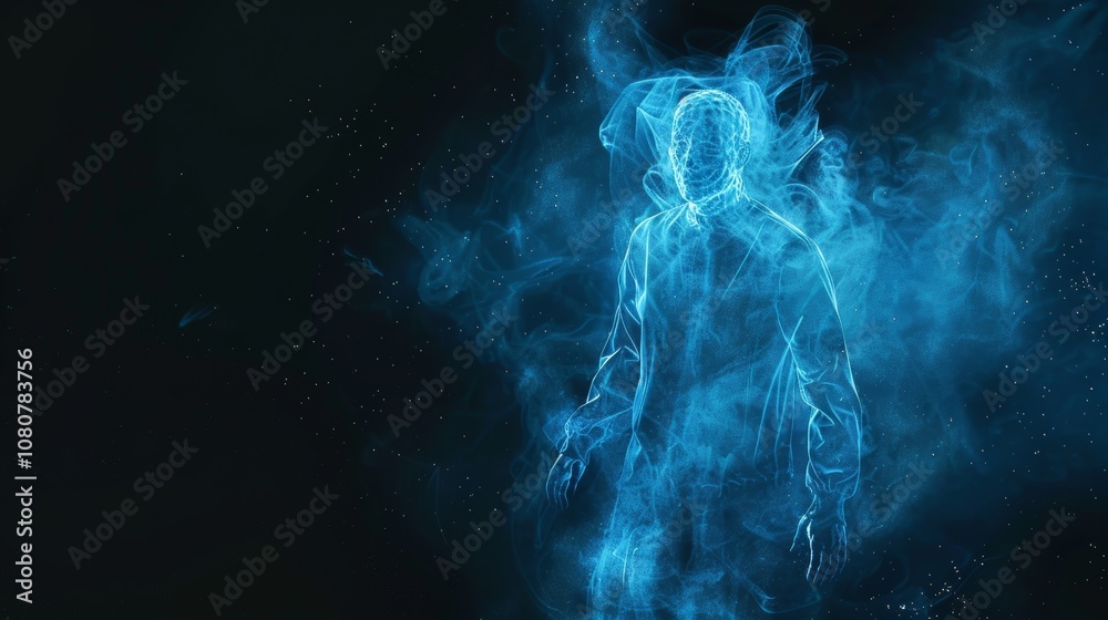 Ethereal Male Figure on Dark Background, Perfect for Halloween or Spooky Themes Generative AI Ethereal Male Figure on Dark Background, Perfect for Halloween or Spooky Themes Generative AI