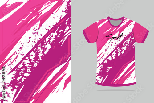 Sport t-shirt design. Sport jersey template mockup abstract design for gaming, football soccer, racing, white and pink color