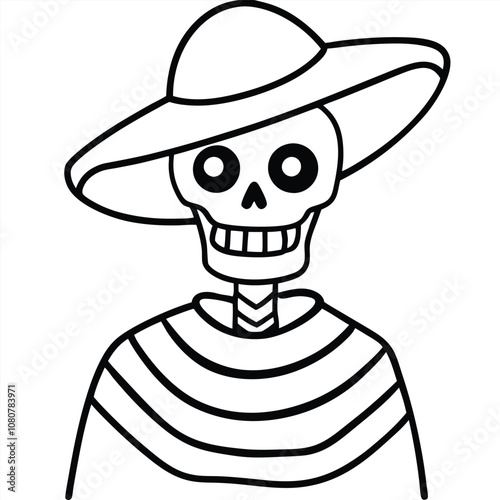 Skeleton with Sombrero and Poncho silhouette vector illustration