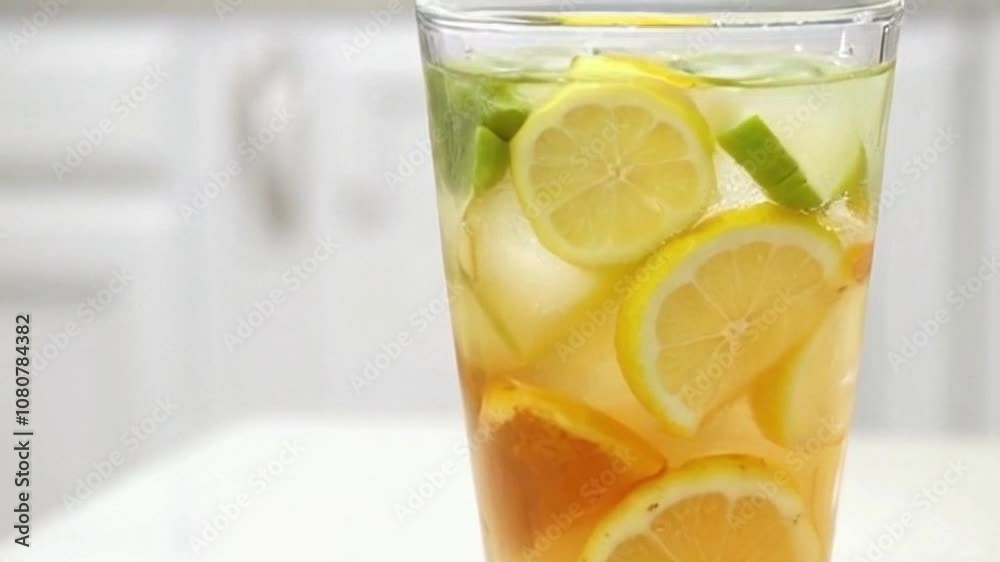 Close-up of refreshing ginger lemonade being poured into a glass, with fresh ginger and lemon slices scattered around, set against a bright kitchen surface. Close-up of refreshing ginger lemonade being poured into a glass, with fresh ginger and lemon slices scattered around, set against a bright kitchen surface.