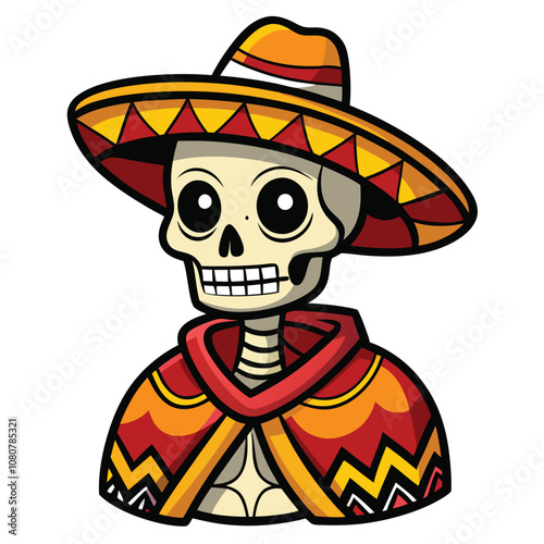 Skeleton with Sombrero and Poncho vector illustration