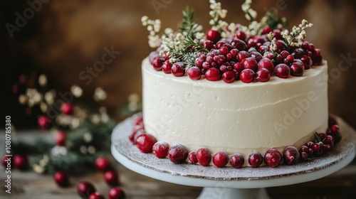 Wallpaper Mural Festive Cream Cake Topped with Fresh Berries and Greens for Holiday Celebrations Torontodigital.ca