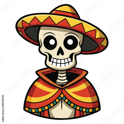 Skeleton with Sombrero and Poncho vector illustration