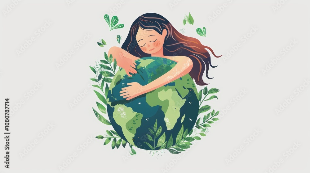 Embracing Sustainability, Woman Hugs the Earth Generative AI Embracing Sustainability, Woman Hugs the Earth Generative AI