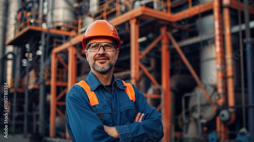 Confident Construction Worker Standing with Arms Crossed Generative AI