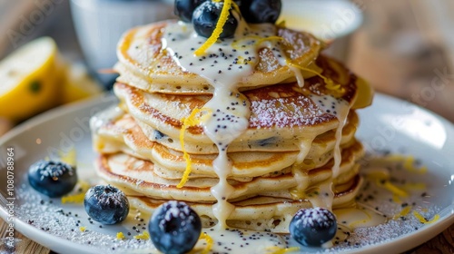 Fresh Breakfast Delight with Lemon Poppy Seed Pancakes Generative AI photo